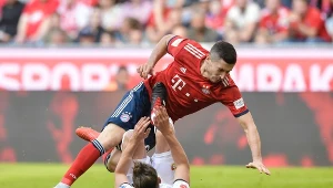 Robert Lewandowski podczas meczu z Bayerem Leverkusen