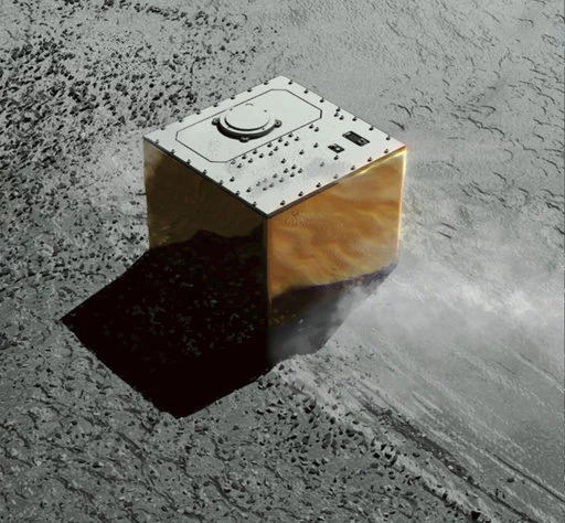 Wizualizacja próbnika Mobile Asteroid Surface Scout (MASCOT) na powierzchni Ryugu