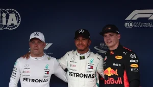Valtteri Bottas, Lewis Hamilton i Max Verstappen