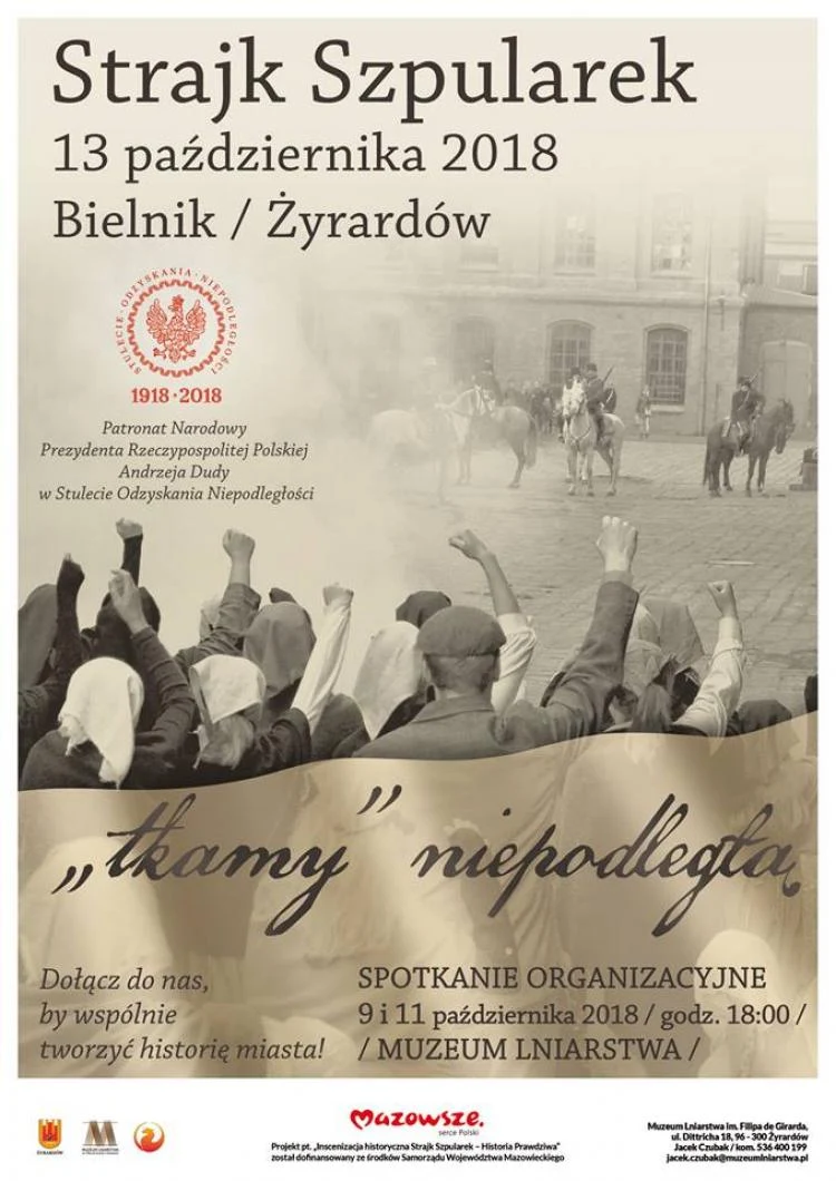 Szpularki wyszyją napis "Niepodległa" na polskiej fladze 13 października fot. Muzeum Lniarstwa w Żyrardowie Szpularki wyszyją napis "Niepodległa" na polskiej fladze 13 października fot. Muzeum Lniarstwa w Żyrardowie