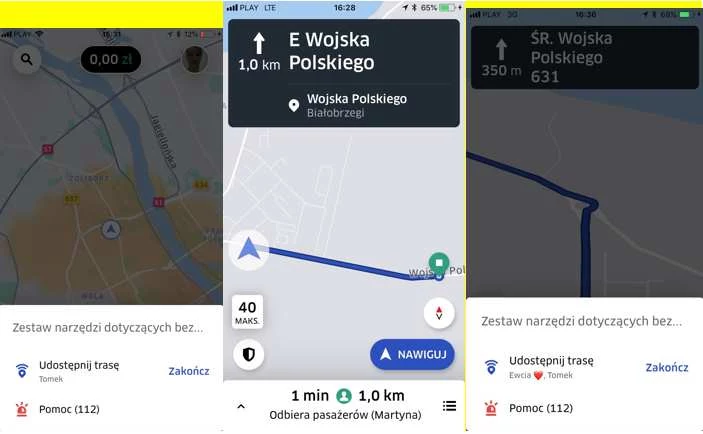 Uber - zrzuty ekranu ze zaktualizowanej wersji aplikacji