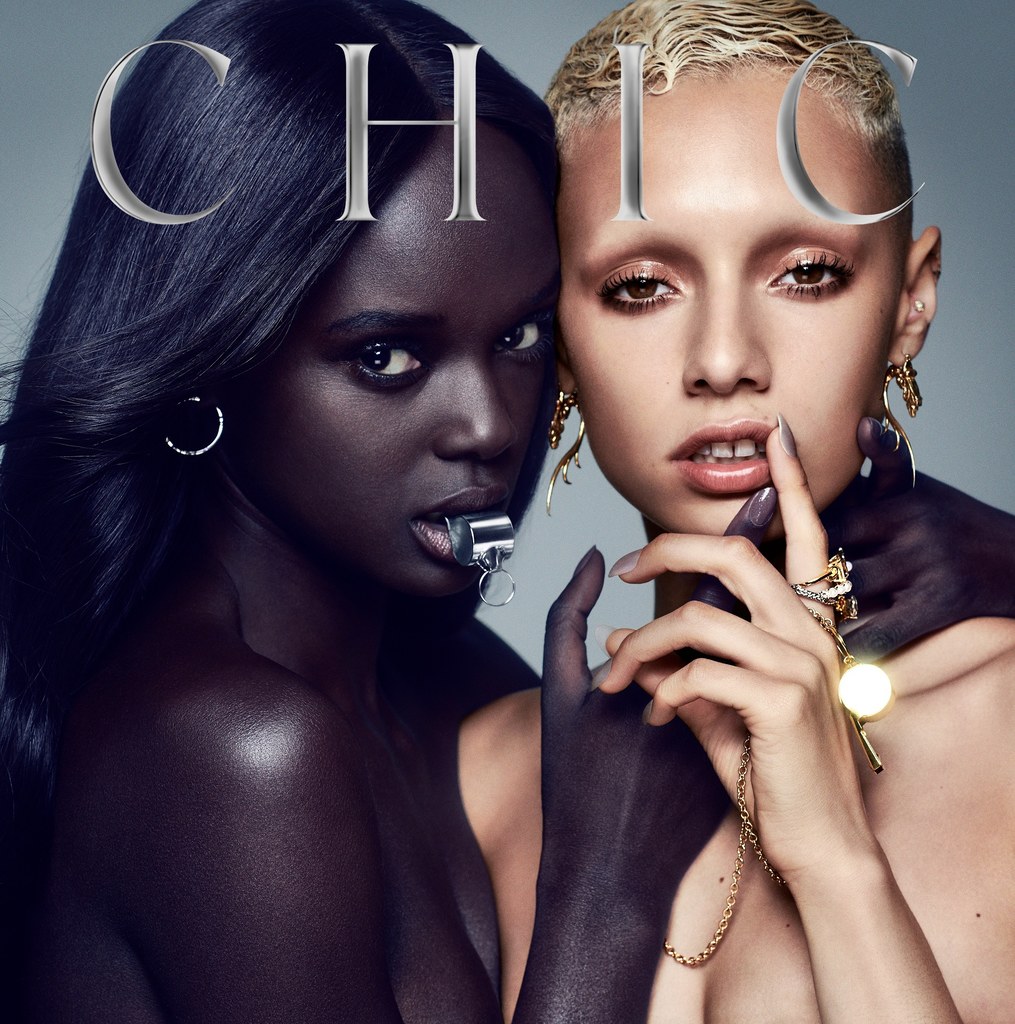 Duckie Thot i Jazzelle Zanaughtti na okładce płyty "It's About Time" Nile'a Rodgersa i Chic