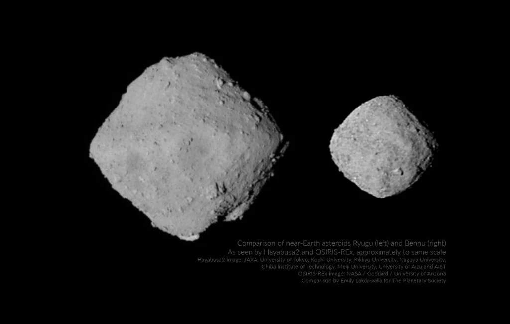 Pierwsze porównanie Ryugu (po lewej) i Bennu (po prawej) Pierwsze porównanie Ryugu (po lewej) i Bennu (po prawej)