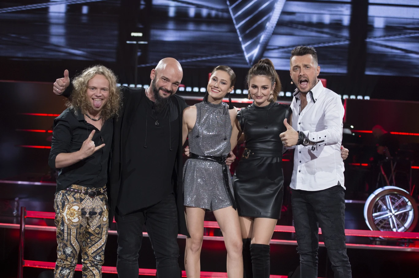 Maksymilian Kwapień, Mario Szaban, Ola Smerechańska i Diana Ciecierska z Piotrem Cugowskim Maksymilian Kwapień, Mario Szaban, Ola Smerechańska i Diana Ciecierska z Piotrem Cugowskim