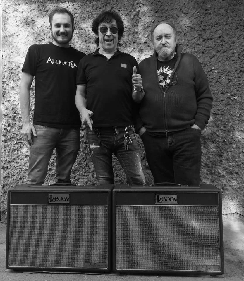 Adam Laboga z prawej, w środku Jan Borysewicz z grupy Lady Pank Adam Laboga z prawej, w środku Jan Borysewicz z grupy Lady Pank