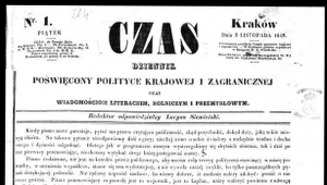 Strona tytułowa pierwszego numeru krakowskiego dziennika "Czas"