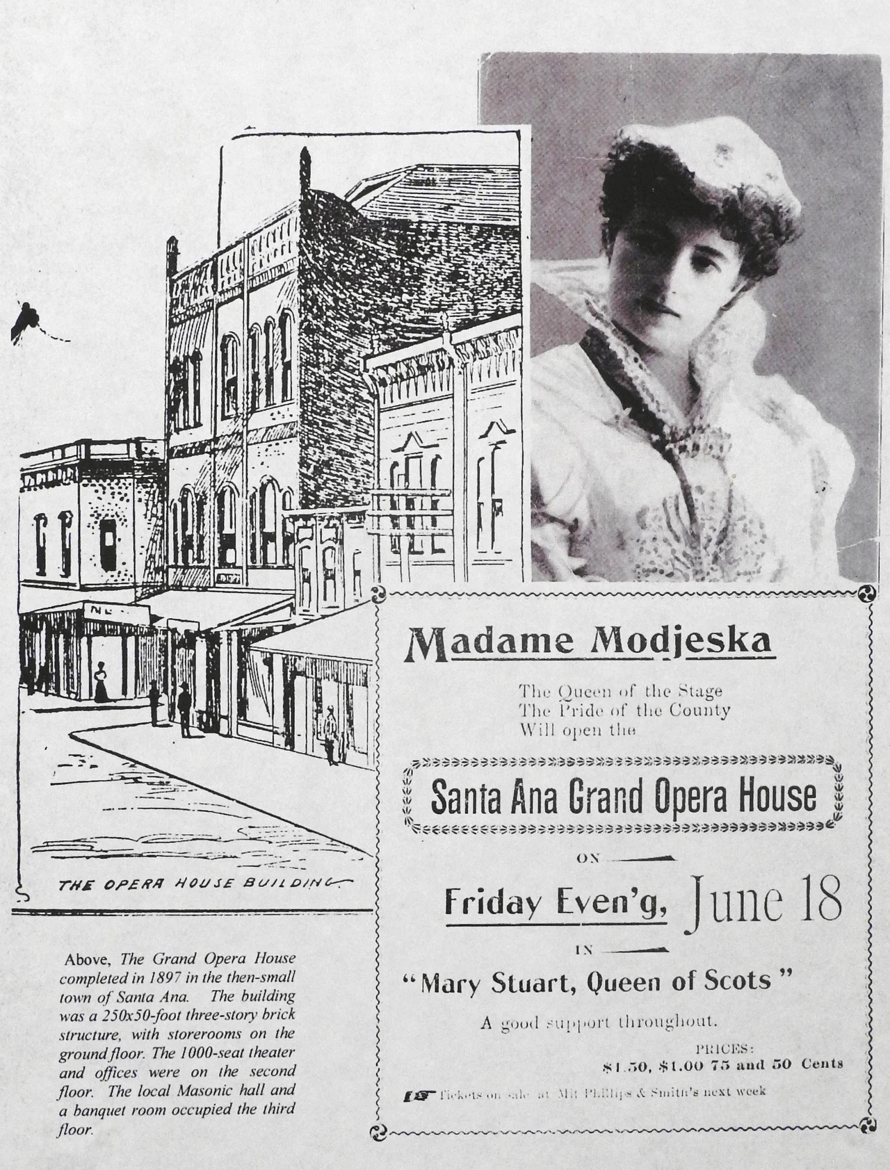 Plakat promujący przedstawienie "Maria Stuart" z Heleną Modrzejewską (pisana jako Modjeska), Santa Ana, Kalifornia, lata 80. XIX w. Plakat promujący przedstawienie "Maria Stuart" z Heleną Modrzejewską (pisana jako Modjeska), Santa Ana, Kalifornia, lata 80. XIX w.
