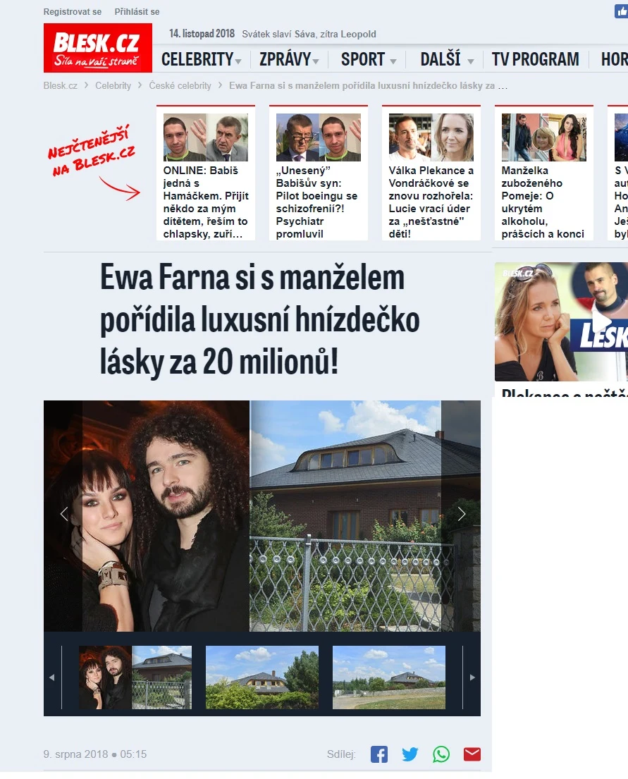 Dom Ewy robi wrażenie (Screen: www.blesk.cz) Dom Ewy robi wrażenie (Screen: www.blesk.cz)