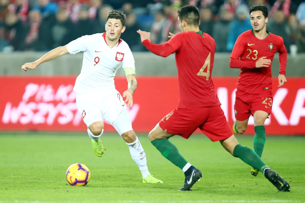 Dawid Kownacki w meczu z Portugalią w Zabrzu