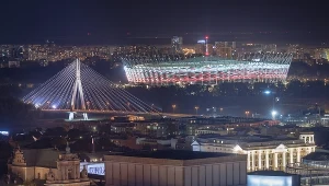 Widok na panoramę Warszawy i Stadion Narodowy 
