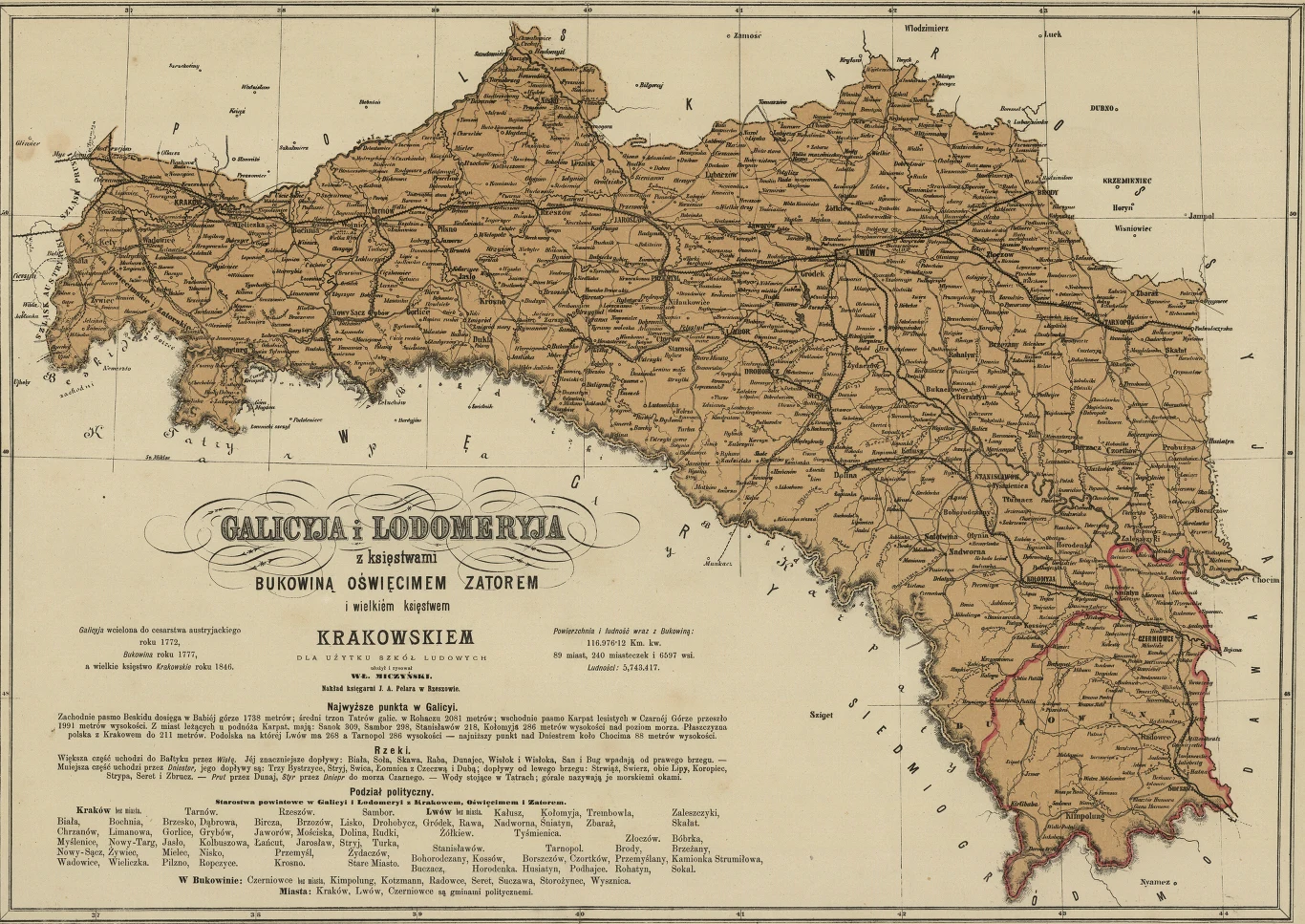 Mapa Galicji w okresie zaborów (tzw. Królestwo Galicji i Lodomerii)