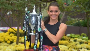 Agnieszka Radwańska po wygraniu Turnieju Mistrzyń - WTA Masters w Singapurze, w 2015 r.