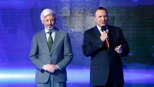 Członek zarządu TVP Maciej Stanecki oraz prezes TVP Jacek Kurski