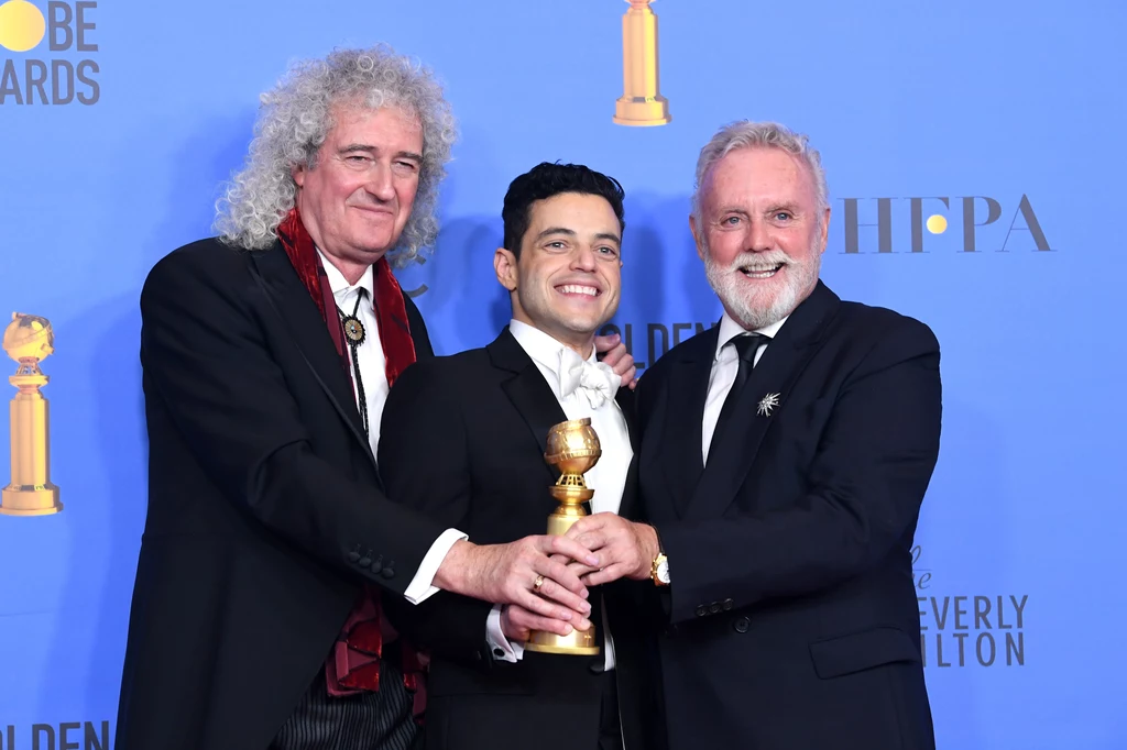 Brian May, Rami Malek i Roger Taylor po rozdaniu Złotych Globów w 2019 roku