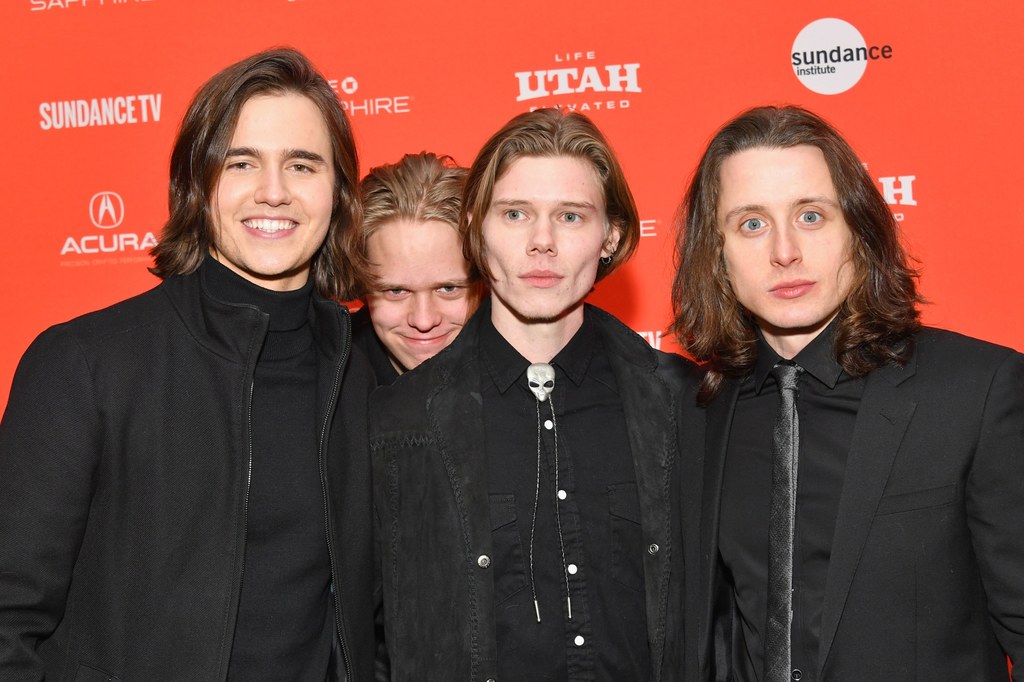 Anthony De La Torre, Valter Skarsgard, Lucian Charles Collier i Rory Culkin podczas premiery "Władców chaosu" na Sundance Festival 2018