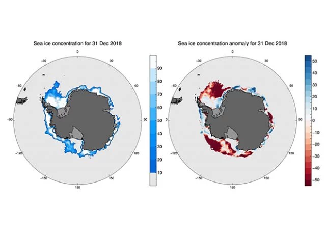 W grudniu 2018 roku antarktyczny lód morski topniał znacznie szybciej niż zwykle