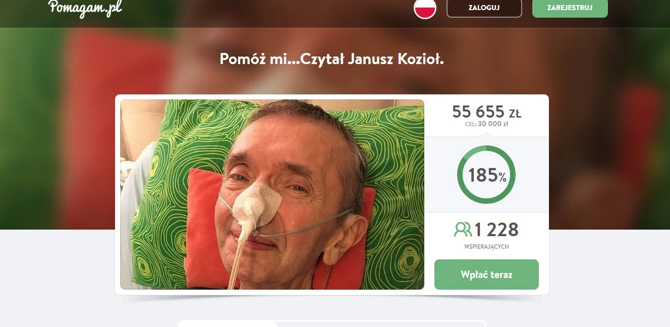 Janusz Kozioł prosi o pomoc (Screen ze strony: pomagam.pl) Janusz Kozioł prosi o pomoc (Screen ze strony: pomagam.pl)