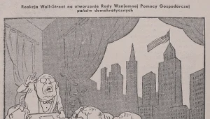 1950. Ilustracja satyryczna, publikowana w prasie w ramach antyzachodniej i antyamerykańskiej propagandy z okresu zimnej wojny