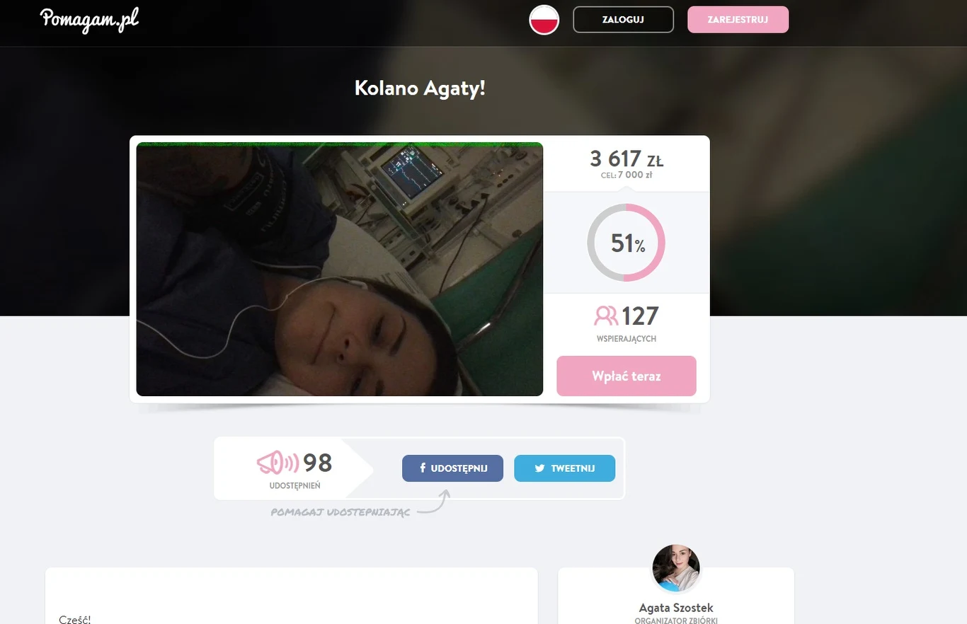 Agata prosi o pomoc (Screen: pomagam.pl) Agata prosi o pomoc (Screen: pomagam.pl)