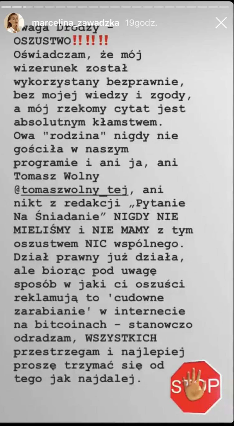 Oświadczenie Marceliny Zawadzkiej Oświadczenie Marceliny Zawadzkiej