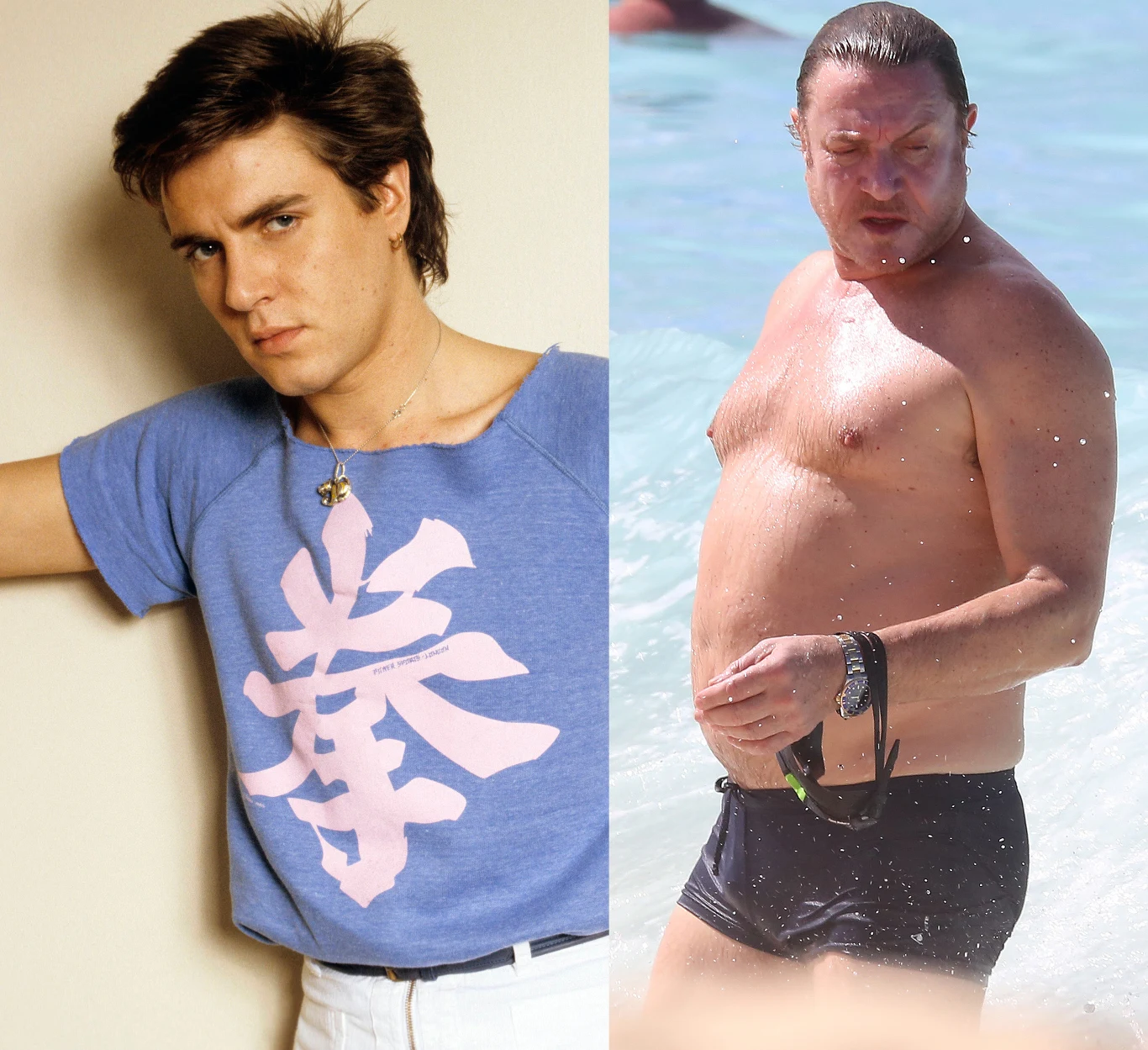 Simon Le Bon w latach 80. i obecnie, fot. Fin Costello Simon Le Bon w latach 80. i obecnie, fot. Fin Costello