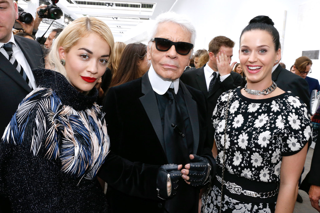 Rita Ora i Katy Perry w towarzystwie Karla Lagerfelda