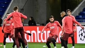 Leo Messi na ostatnim treningu na stadionie w Lyonie