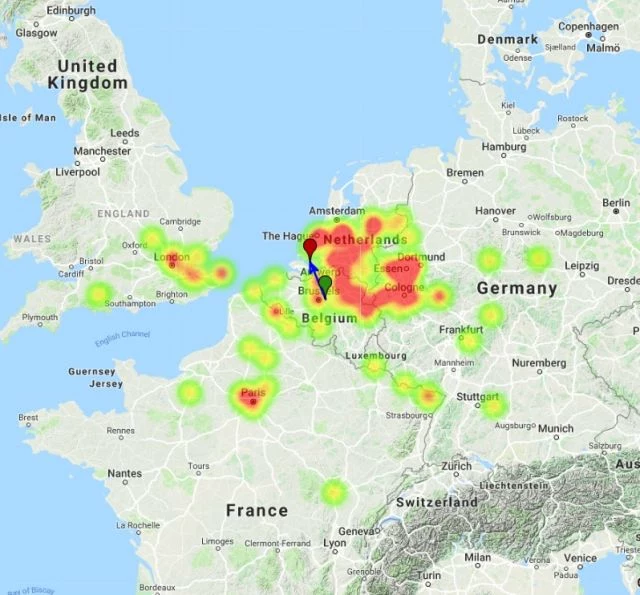 Jeden z obiektów był widziany głównie z Holandii i północno-wschodniej Belgii oraz z zachodnich Niemiec