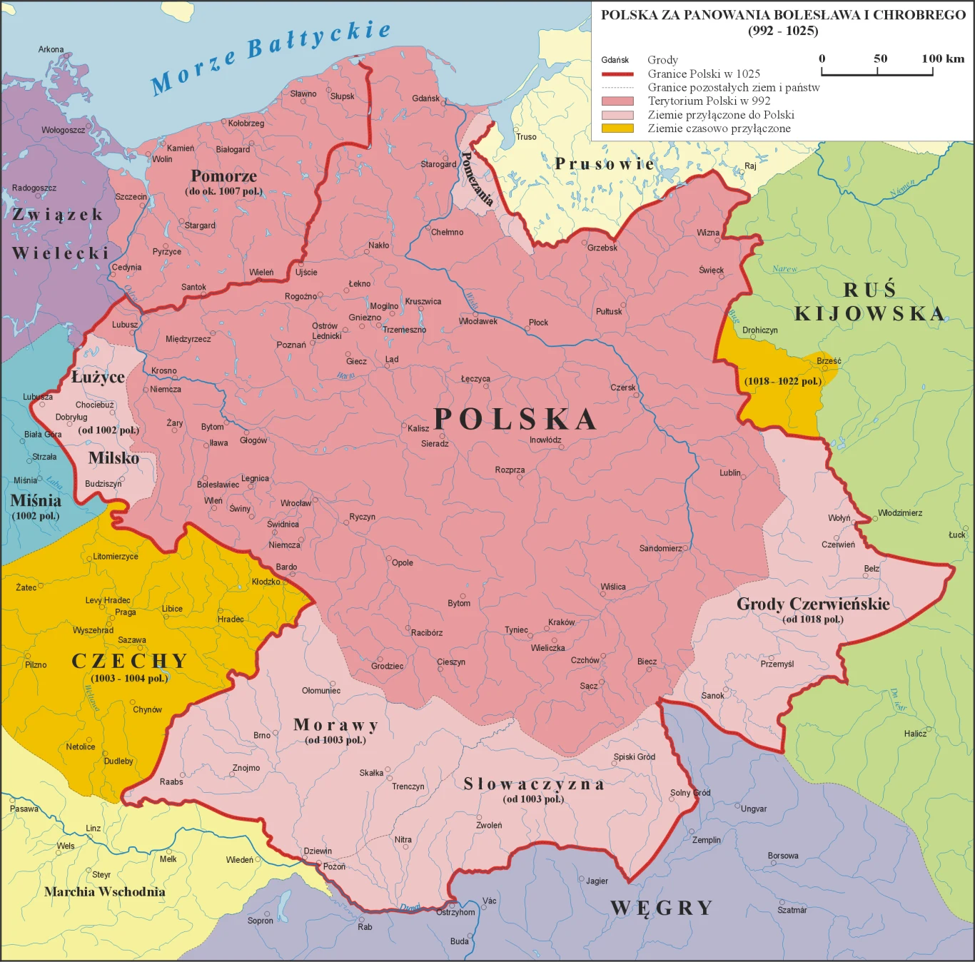 Państwo Mieszka II w pierwszym okresie panowania (1025-1031) odziedziczone po Bolesławie Chrobrym