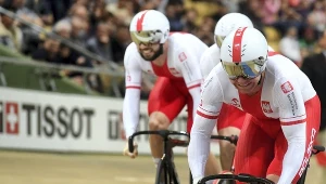 Rafał Sarnecki, Mateusz Rudyk i Krzysztof Maksel podczas eliminacji sprintu drużynowego