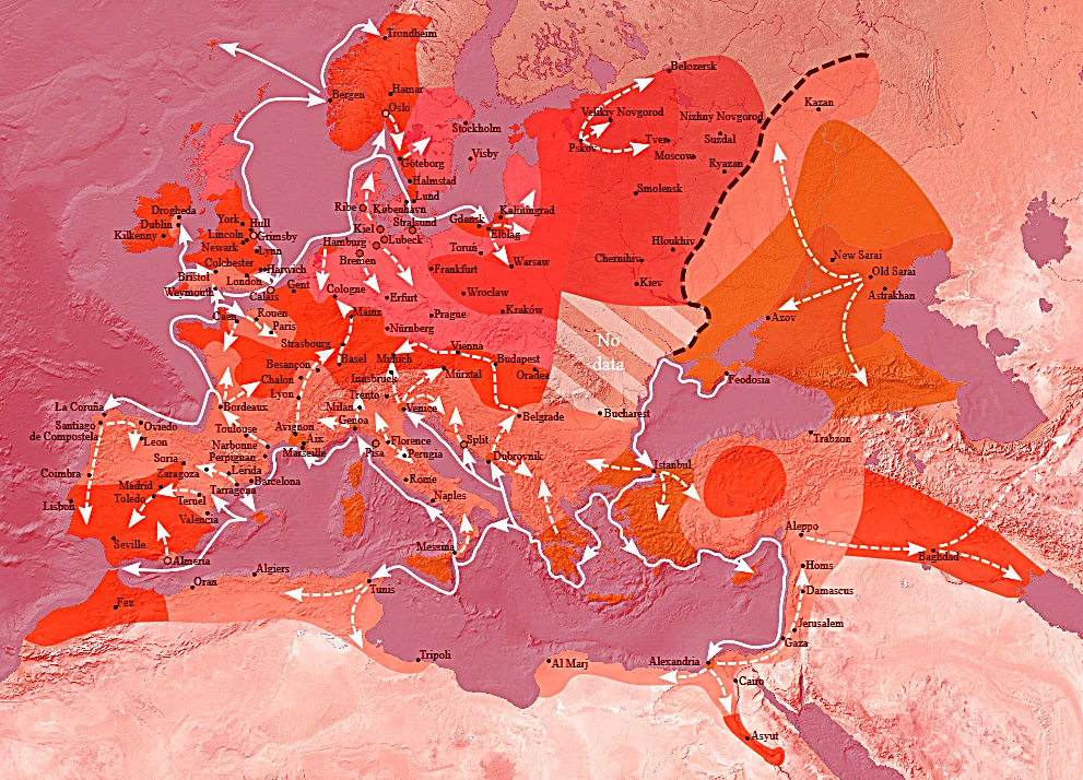 Mapa pokazująca rozwój choroby na terenie Europy