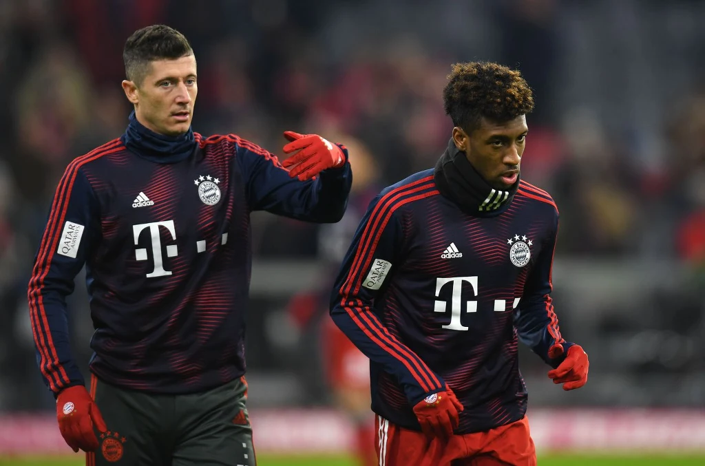 Robert Lewandowski (z lewej) i Kimgsley Coman Robert Lewandowski (z lewej) i Kimgsley Coman