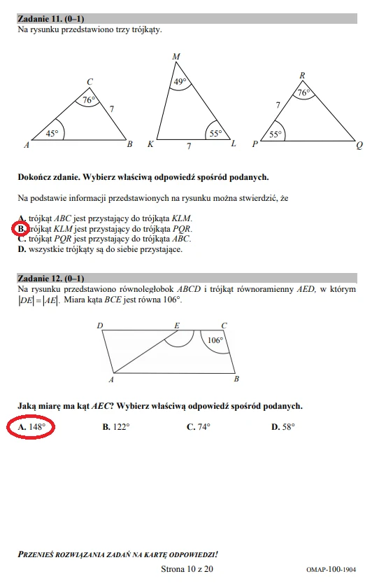 Egzamin ósmoklasisty 2019 - matematyka, str. 10
