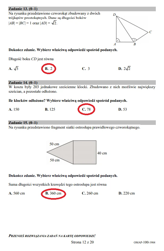 Egzamin ósmoklasisty 2019 - matematyka, str. 12
