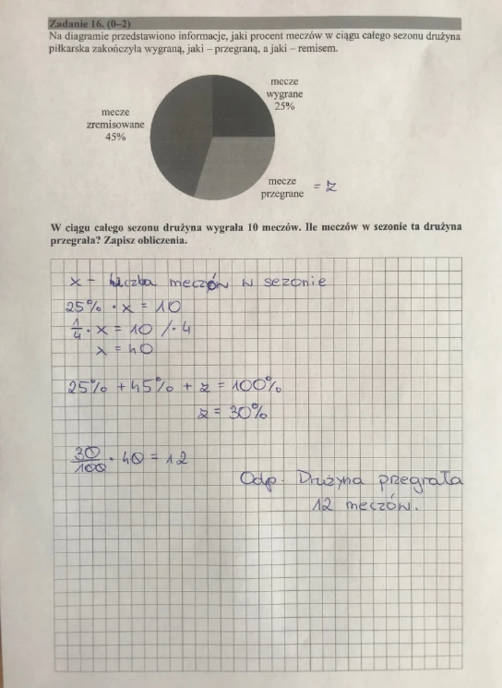 Egzamin ósmoklasisty 2019 - matematyka, zad. 16