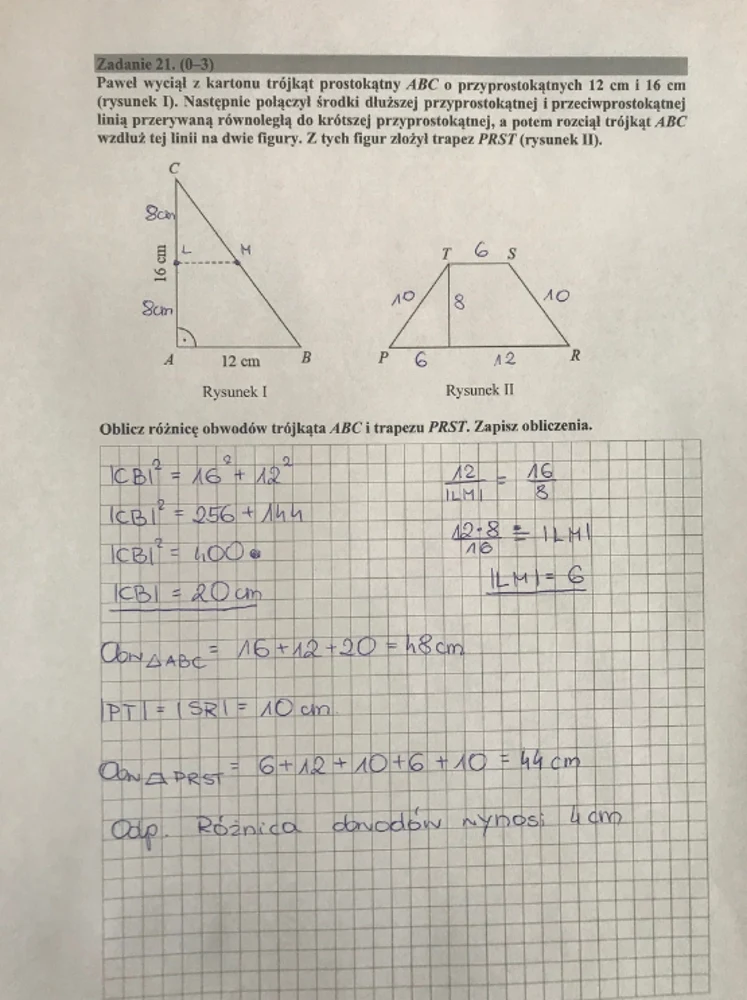 Egzamin ósmoklasisty 2019 - matematyka, zad. 21