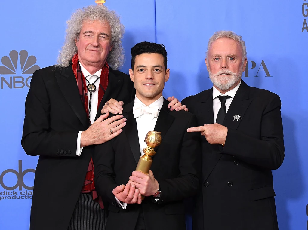 Brian May, Rami Malek i Roger Taylor na gali Złotych Globów 2019