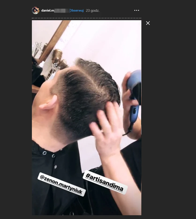 Zenek Martyniuk u fryzjera (Screen z instagram.com/daniel.martyniuk)