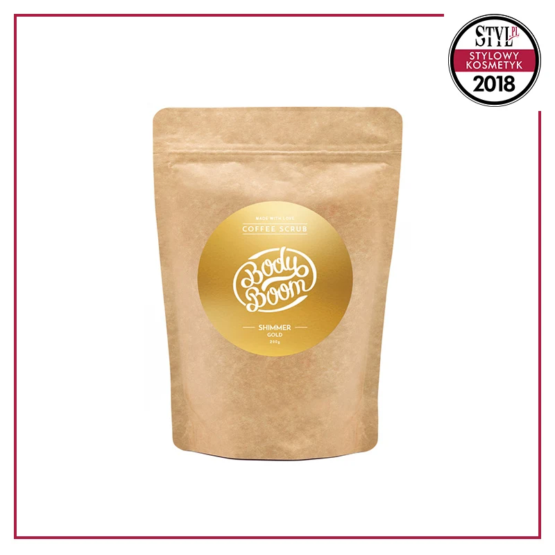 Kategoria: Pielęgnacja ciała - BodyBoom Peeling kawowy Błyskotliwy Prowokator Shimmer Gold - kosmetyk, który sprawia, że twoje ciało nabiera wyjątkowego blasku.