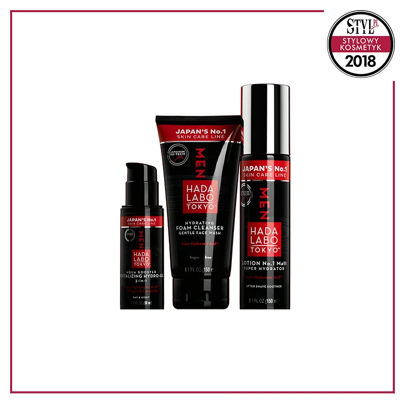 Kategoria: Pielęgnacja dla mężczyzn, Nagroda Specjalna Redakcji STYL.PL - Dax Cosmetics: Hada Labo Tokyo Men - to kosmetyki dla mężczyzn bestsellerowej japońskiej marki Hada Labo. Ich zadaniem jest przywrócenie skórze jej kluczowego składnika – kwasu hialuronowego, którego zawartość maleje wraz z wiekiem.