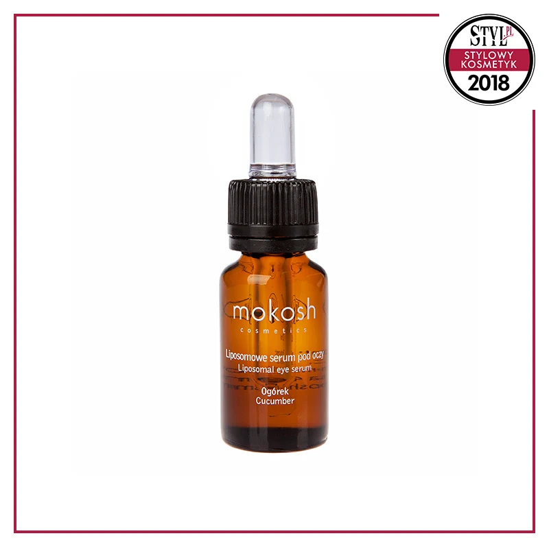 Kategoria: Pielęgnacja twarzy - Liposomowe serum pod oczy Ogórek MOKOSH - serum stworzone z niskocząsteczkowego kwasu hialuronowego, ceramidów i skwalanu zamkniętych w strukturach liposomów podobnych do budowy membran komórkowych.