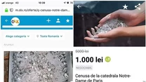 Rzekomy popiół z katedry Notre-Dame na rumuńskim ogłoszeniu w serwisie OLX