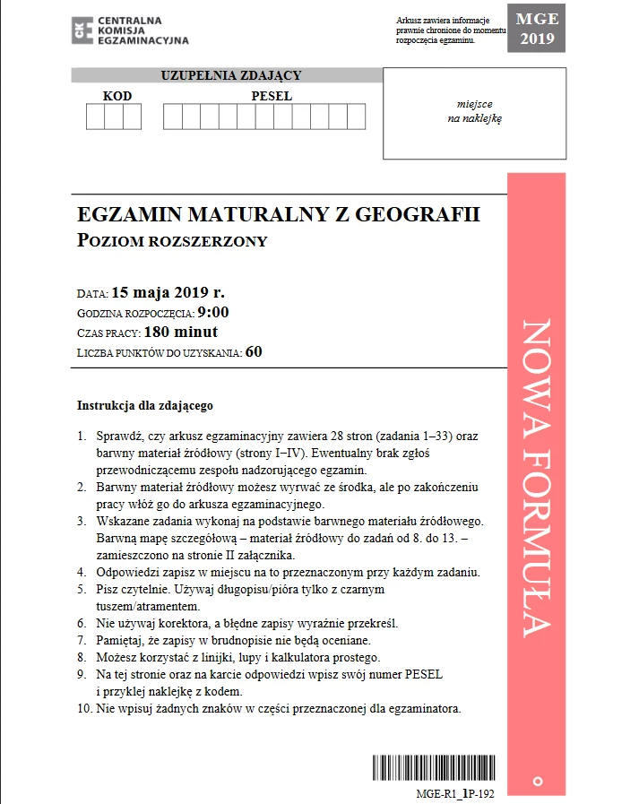 Matura 2019: Geografia Matura 2019: Geografia