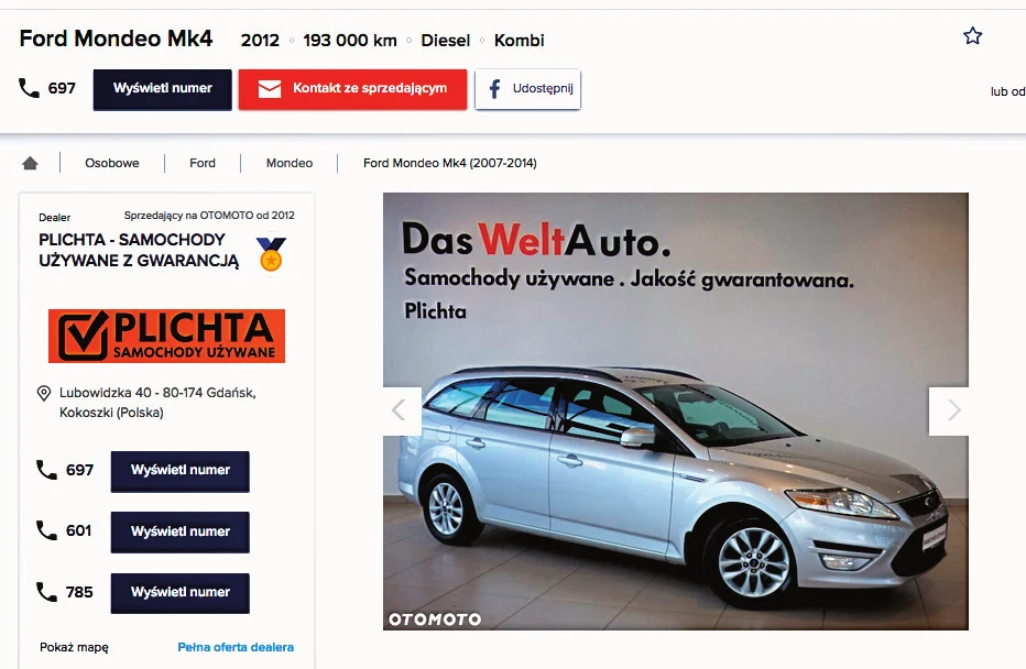 Najdroższe oferty są wystawiane przez komisy przy salonach dealerskich.