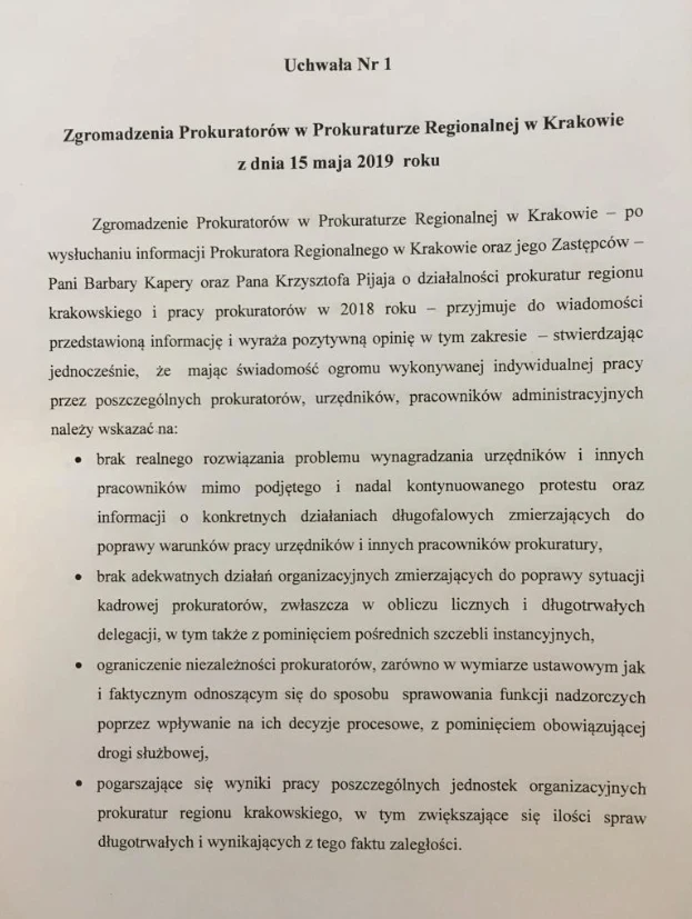 Uchwała krakowskich prokuratorów Uchwała krakowskich prokuratorów
