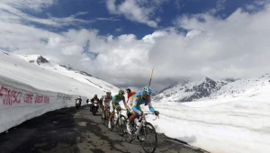 Kolarze na przełęczy Gavia