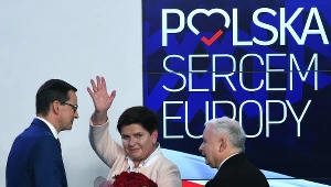 prezes PiS Jaroslaw Kaczynski, premier Mateusz Morawiecki, wicepremier Beata Szydlo