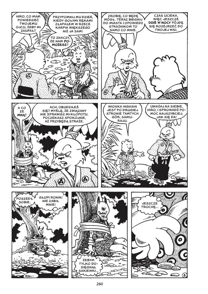 Fragment komiksu "Usagi Yojimbo Saga. Księga 1", którego autorem jest Stan Sakai