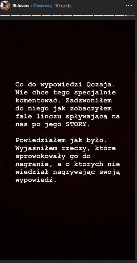 Wypowiedź Mateusza Janusza z "Fit Lovers" 