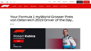 Zrzut ekranu z oficjalnej strony F1: Robert Kubica został "Kierowcą Dnia"
